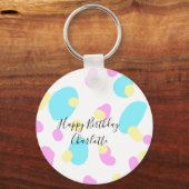Pink blue yellowhappy birthday kids shapes abstrac sleutelhanger (Achterkant)
