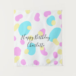 Pink blue yellowhappy birthday kids shapes abstrac wandkleed