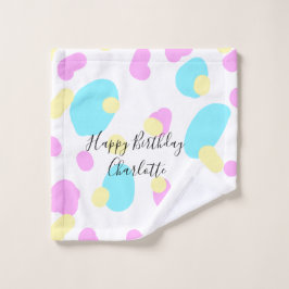 Pink blue yellowhappy birthday kids shapes abstrac washandje