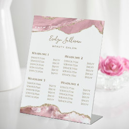 Pink Blush Agate Beauty Salon Price List Reclamebord Met Voetstuk