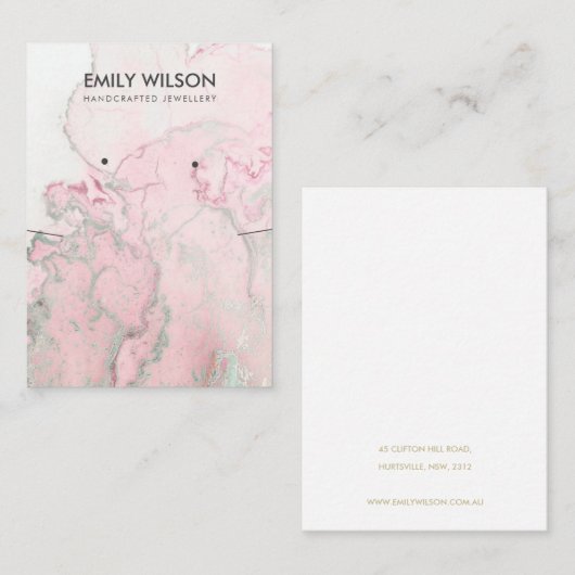 PINK BLUSH AGATE MARBLE STUD KETTING DISPLAY VISITEKAARTJE (Voorkant / Achterkant)