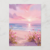 Pink Blush Beach Sunset Pastel Waterverf Briefkaart (Voorkant)