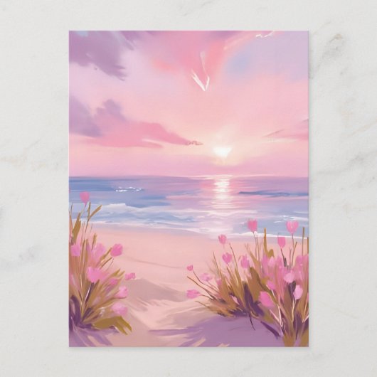 Pink Blush Beach Sunset Pastel Waterverf Briefkaart (Voorkant)