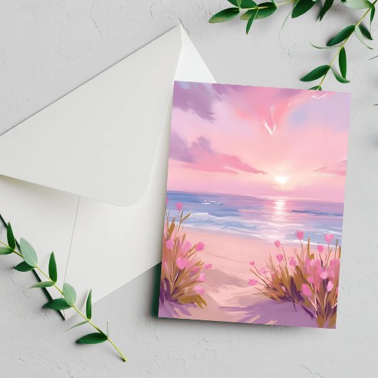 Pink Blush Beach Sunset Pastel Waterverf Briefkaart