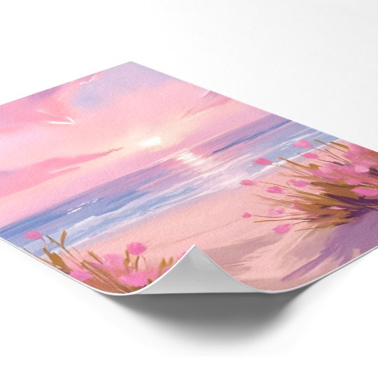 Pink Blush Beach Sunset Pastel Waterverf Poster (Hoek)