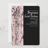 Pink Blush & Black Paint Sweet 16 ANY AGE Party Kaart (Voorkant)