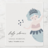PINK BLUSH BLAUW LITTLE MERMAID BABY SHOWER WIJN ETIKET (Enkel label)
