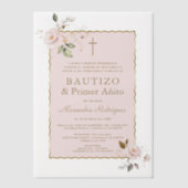 Pink Blush Bloemen Spaans 1e Verjaardag Doop Vellum Uitnodigingen (Voorkant)