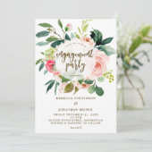 Pink Blush Bloemengroen Engagement Party Kaart (Staand voorkant)