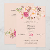 Pink Blush Blooming Floral Birthday Kaart (Voorkant / Achterkant)