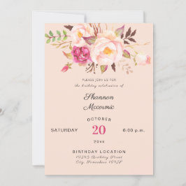Pink Blush Blooming Floral Birthday Kaart