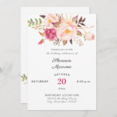 Pink Blush Blooming Floral Birthday White Kaart (Voorkant / Achterkant)