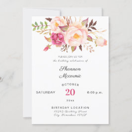 Pink Blush Blooming Floral Birthday White Kaart