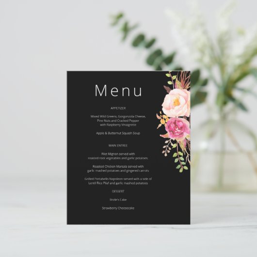 Pink Blush Blooming Floral Menu - Black (Staand voorkant)