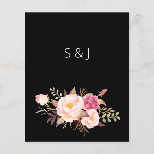 Pink Blush Blooming Floral Menu - Black (Achterkant)
