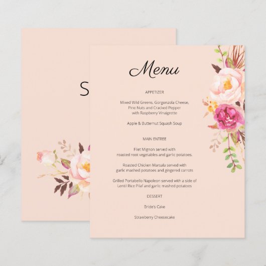 Pink Blush Blooming Floral Menu - Roze (Voorkant / Achterkant)