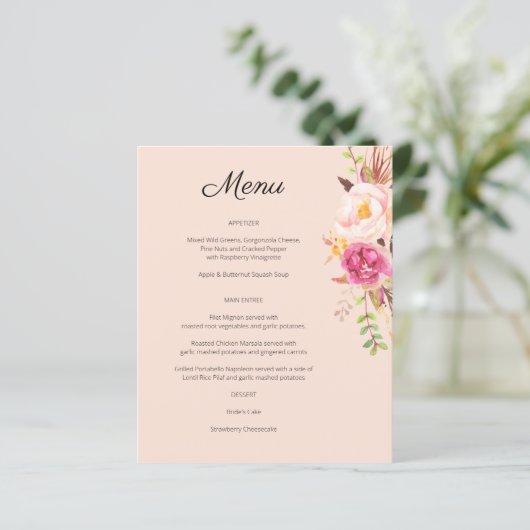 Pink Blush Blooming Floral Menu - Roze (Staand voorkant)