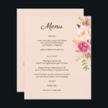 Pink Blush Blooming Floral Menu - Roze<br><div class="desc">**SATIN PAPIER IS PAPIER THIN. OPTIONELE OMVANG. Sparen geld op formele uitnodigingen met deze kleinere uitnodiging die een optie voor enveloppen heeft. Maak je gasten klaar voor de geweldige bruiloft met dit Pink Blush Blooming Floral Menu. Wil je een grotere versie? Bekijk ons collectie voor kaarten. https://www.zazzle.com/collections/pink_blush_blooming_floral_wedding_or_party-119559229537848143?rf=238937196885903396</div>