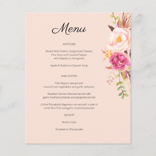Pink Blush Blooming Floral Menu - Roze (Voorkant)