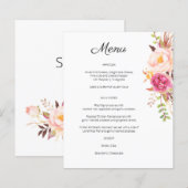 Pink Blush Blooming Floral Menu - White (Voorkant / Achterkant)