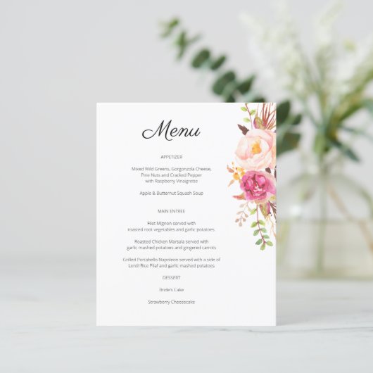 Pink Blush Blooming Floral Menu - White (Staand voorkant)