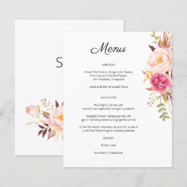 Pink Blush Blooming Floral Menu - White