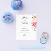 Pink Blush Blooming Floral Menu - White (Enkel)