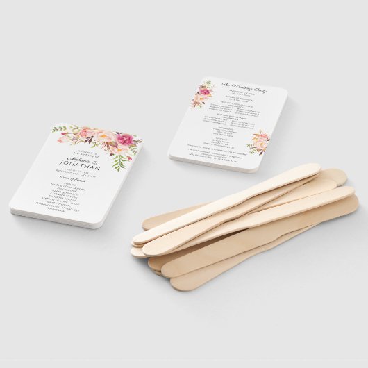 Pink Blush Blooming Floral Wedding Programme Handwaaier (Niet-gemonteerd)