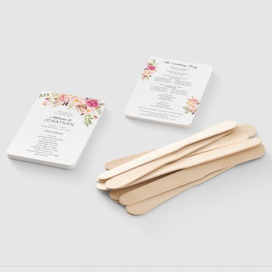 Pink Blush Blooming Floral Wedding Programme Handwaaier (Niet-gemonteerd)