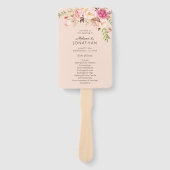 Pink Blush Blooming Floral Wedding Programme Pink Handwaaier (Voorkant)