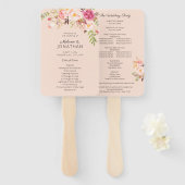 Pink Blush Blooming Floral Wedding Programme Pink Handwaaier (Voorkant en achterkant)