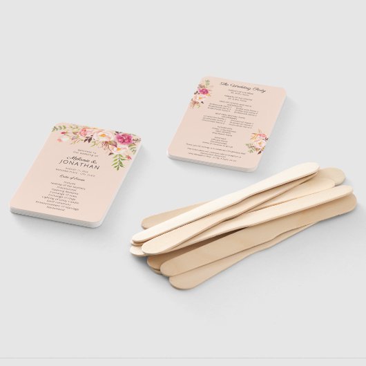Pink Blush Blooming Floral Wedding Programme Pink Handwaaier (Niet-gemonteerd)