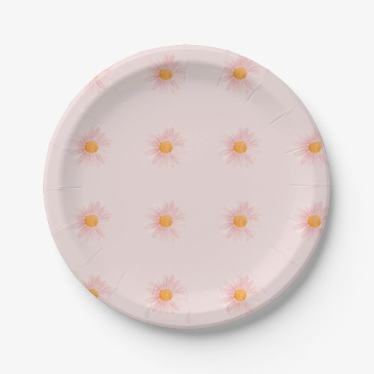 Pink Blush Boho Daisy Birthday Party  Papieren Bordje (Voorkant)