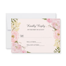Pink Blush Botanical Floral Wedding RSVP