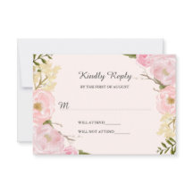 Pink Blush Botanical Floral Wedding RSVP
