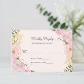 Pink Blush Botanical Floral Wedding RSVP Kaartje (Staand voorkant)