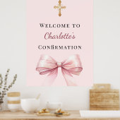 Pink blush bow Confirmation welcome Poster (Keuken)