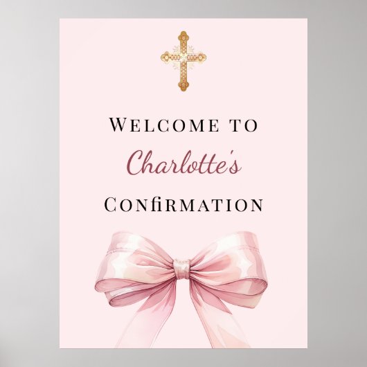 Pink blush bow Confirmation welcome Poster (Voorkant)