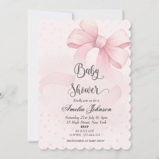 Pink Blush & Bow Coquette Baby shower Kaart (Voorkant)