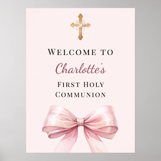 Pink blush bow First Holy Communion welcome Poster (Voorkant)