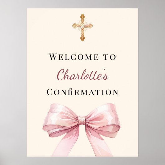 Pink blush bow ivory Confirmation welcome Poster (Voorkant)