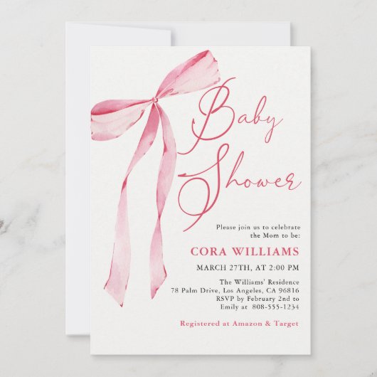 Pink Blush & Bows Baby shower Kaart (Voorkant)