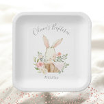 Pink Blush Bunny Rabbit Girl Baby Baptisme Papieren Bordje<br><div class="desc">Elegante en zoete waterverf baby baptisme met zacht pastelkleurige bloemen en het zoete konijntje ooit. Gepersonaliseerd met naam en datum maak dit extra speciaal voor de grote dag van baby. Overeenkomende producten beschikbaar. 100% klanttevredenheid met "Zazzle"</div>