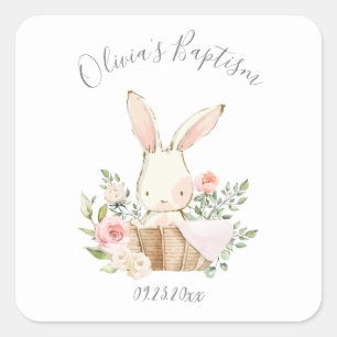 Pink Blush Bunny Rabbit Girl Baby Baptisme Vierkante Sticker