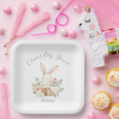 Pink Blush Bunny Rabbit Girl Baby Papieren Bordje (Feest)