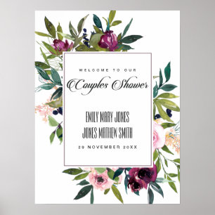 PINK BLUSH BURGUNDY FLORAL COUPLY SHOWER WELCOME POSTER