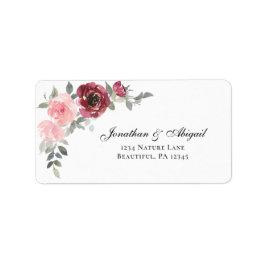 Pink Blush Burgundy Floral Waterverf Weddenschap Etiket
