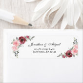 Pink Blush Burgundy Waterverf Flowers Weddenschap Etiket (Insitu)