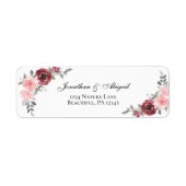 Pink Blush Burgundy Waterverf Flowers Weddenschap Etiket (Voorkant)