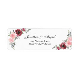 Pink Blush Burgundy Waterverf Flowers Weddenschap Etiket